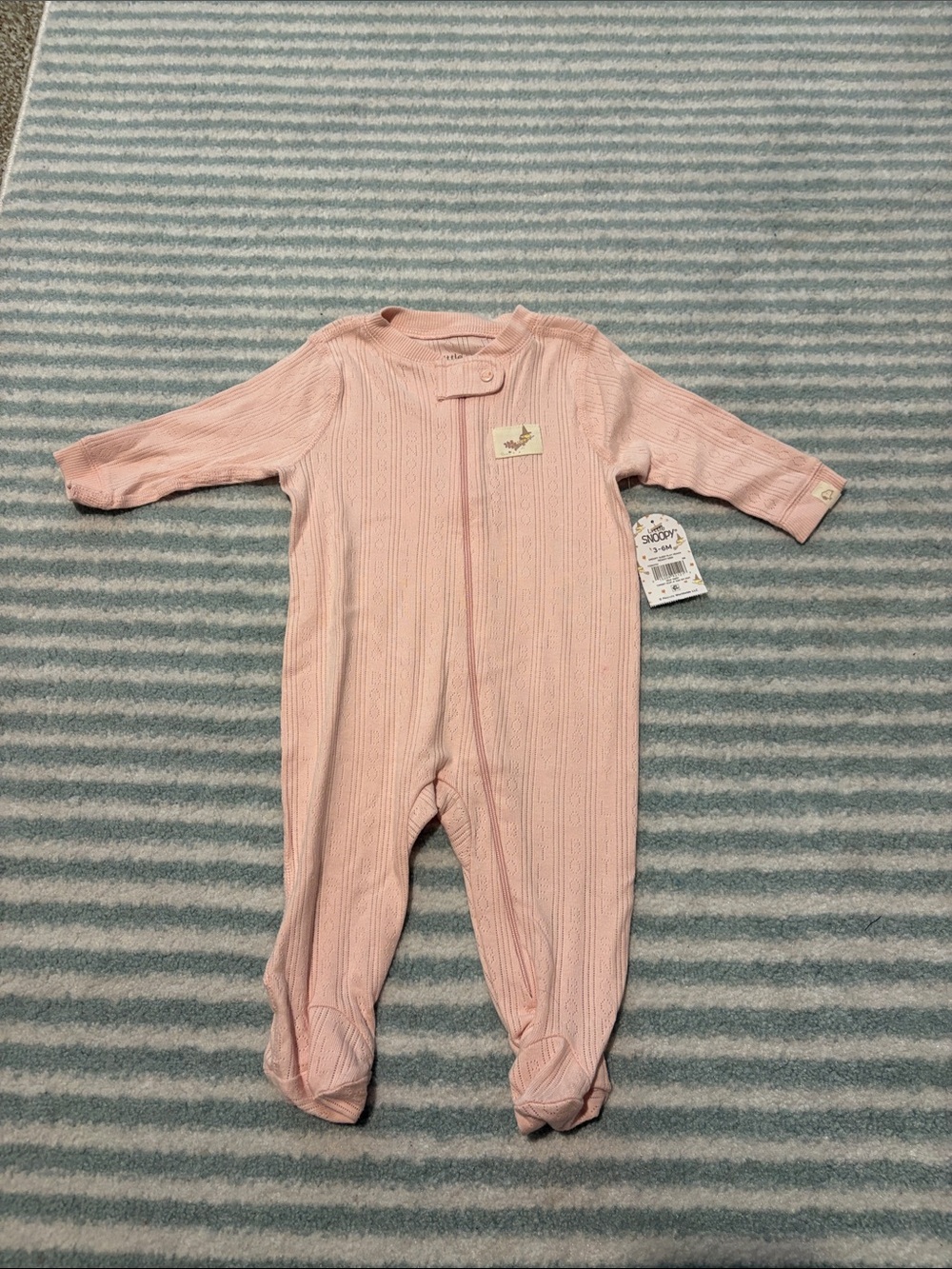 Little Snoopy 100% cotton Pink Woodstock Ribbed Footed One-Piece with Front Zip